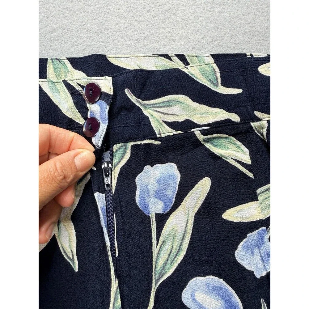 Hillard & Hanson Women’s 1X Blue Floral Rayon Maxi Skirt Made in USA Plus